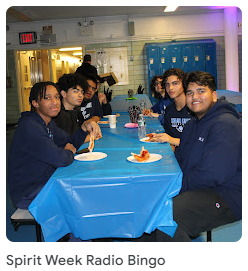 students eating at a table during radio bingo
