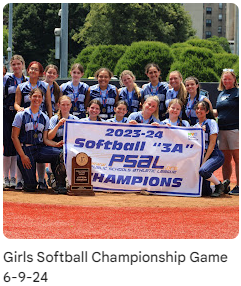 Softball team with their championship banner