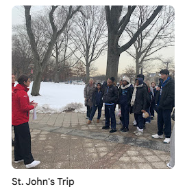 Tour guides talking to students