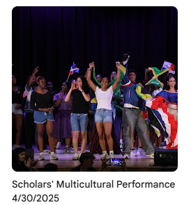 student performers celebrating on stage