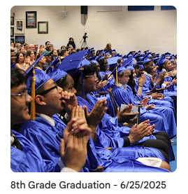 8th grade graduates celebrating in auditorium