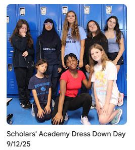 students pose for photo in lunchroom