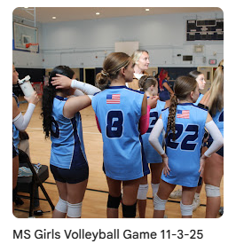 Middle school volleyball athletes talking with coach