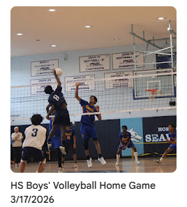 Scholars' volleyball player spiking the ball over net