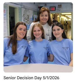 Seniors wearing Decision Day shirt with Ms. Deruvo