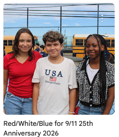 Students wear red/white/blue to show respect